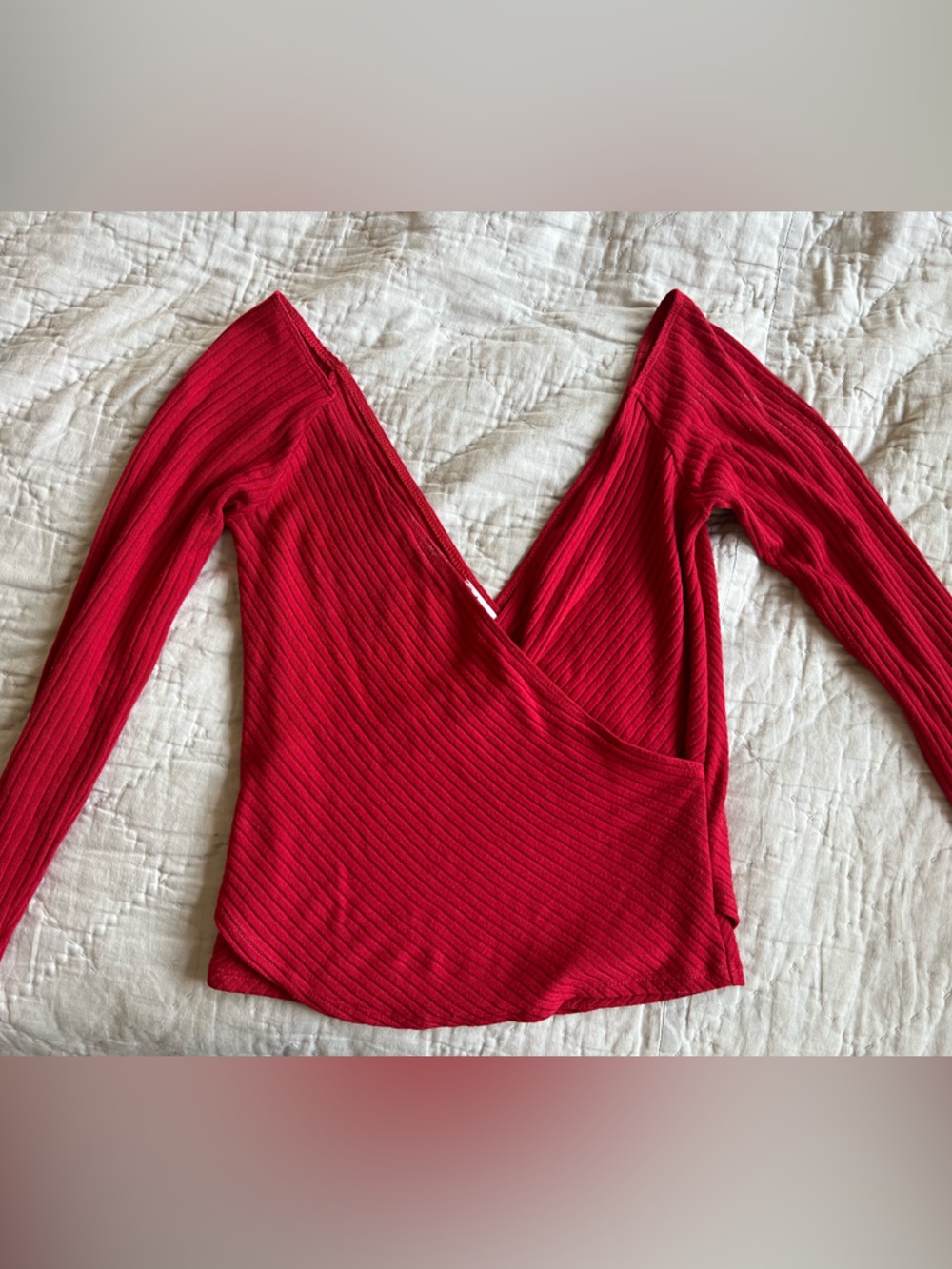Reformation Bright Red Ribbed V-Neck Top